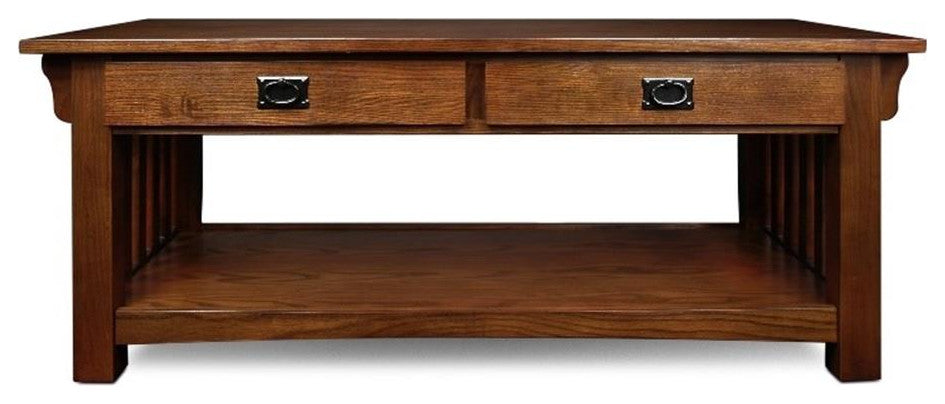Leick Furniture Wood Mission Coffee Table in Brown Medium Oak