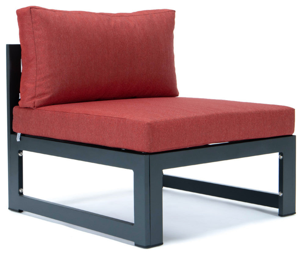 LeisureMod Chelsea 7-Piece Patio Sectional With Coffee Table, Red