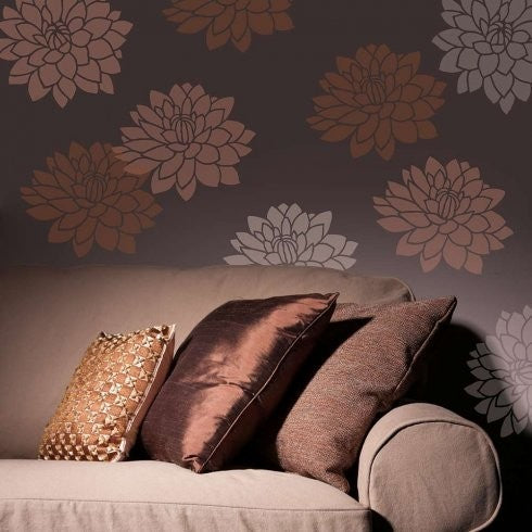 Sunshine Dahlias Wall Stencils, 2-Piece Wall Art Stencil, DIY Home Decor, Medium