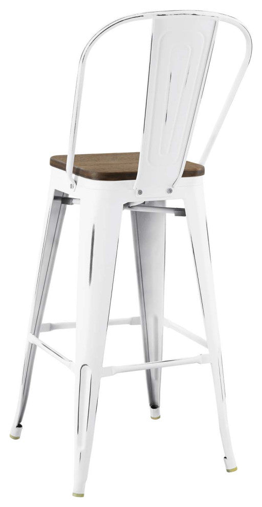 Bar Stool Chair Barstool, Set of 2, Wood, Metal, White, Modern, Bar Pub Bistro