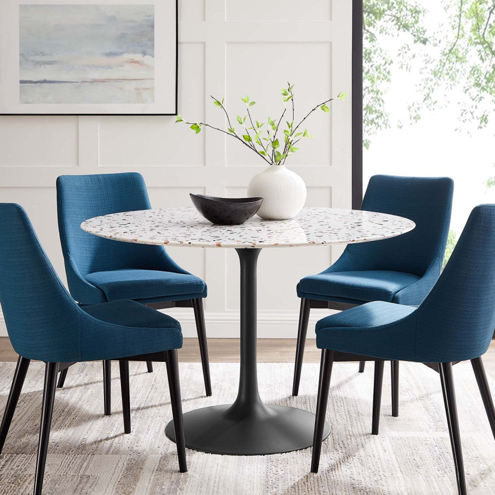 Lippa 47" Round Terrazzo Dining Table, Black White
