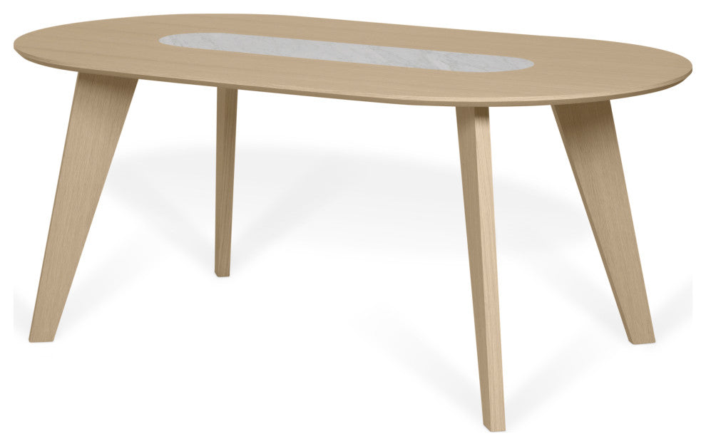 Modern Dining Table, Oak and White Marble