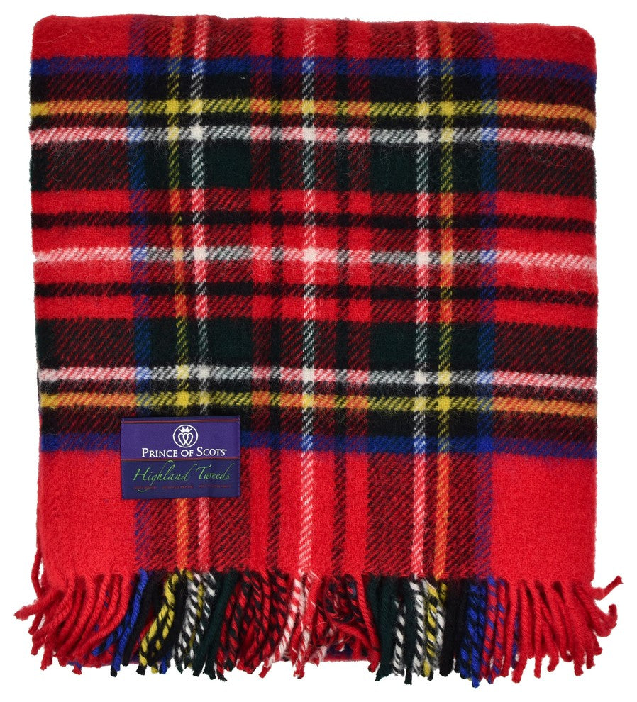 Prince of Scots Highland Tweed Pure New Wool Fluffy Throw, Royal Stewart