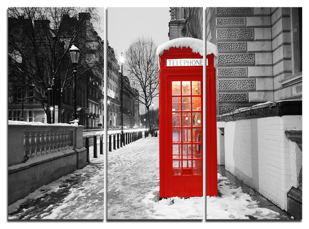 "Red London Telephone Booth" Metal Wall Art, 3 Panels, 36"x28"