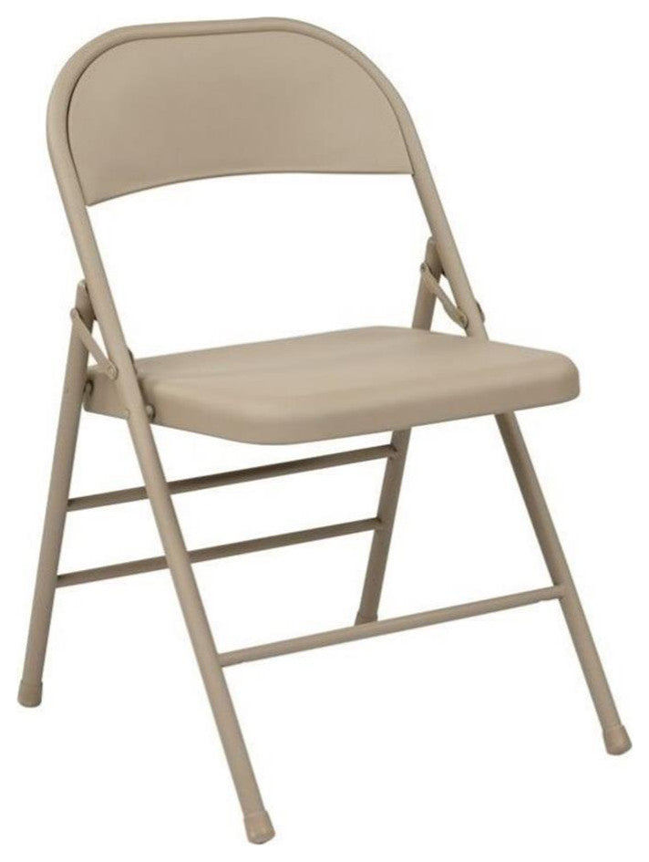 Tan Beige Folding Chair with Metal Seat and Back
