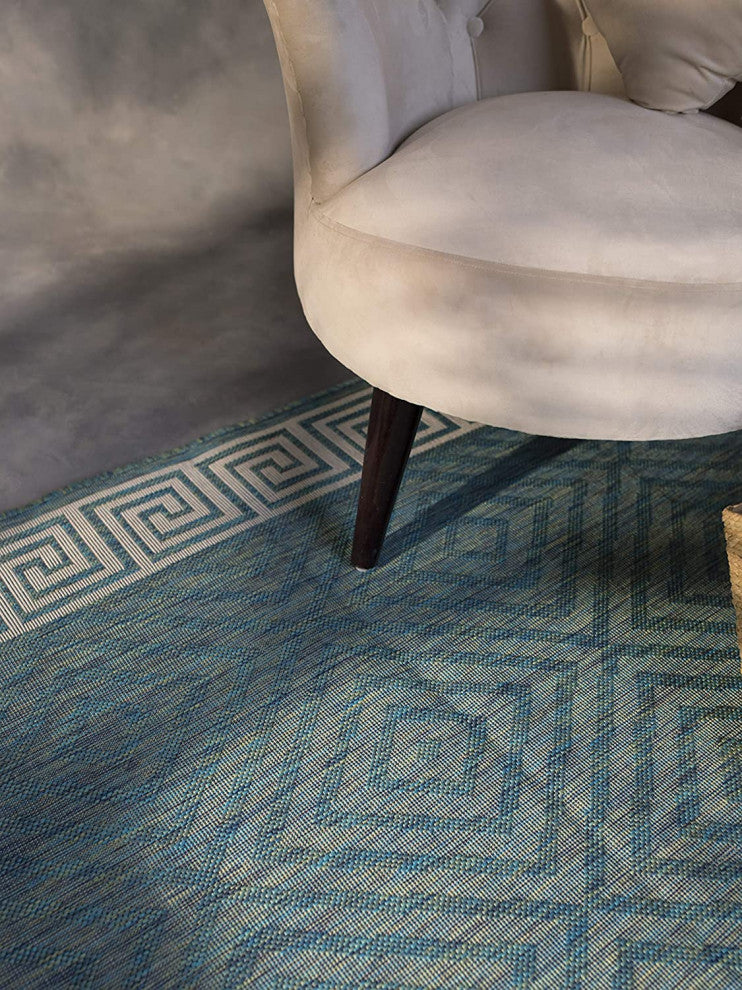 Outdoor Collection Geometric Area Rug - UV Safe Rug, Ocean, 5'3"x7'6"