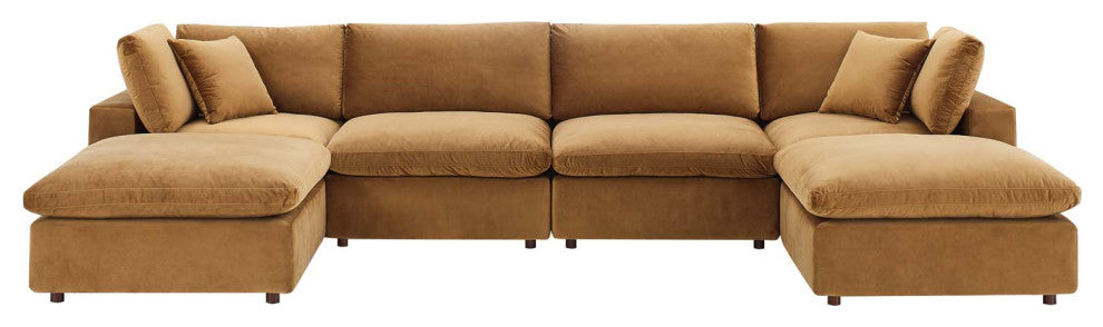 Commix Down Filled Overstuffed Performance Velvet 6Piece Sectional Sofa-Cognac