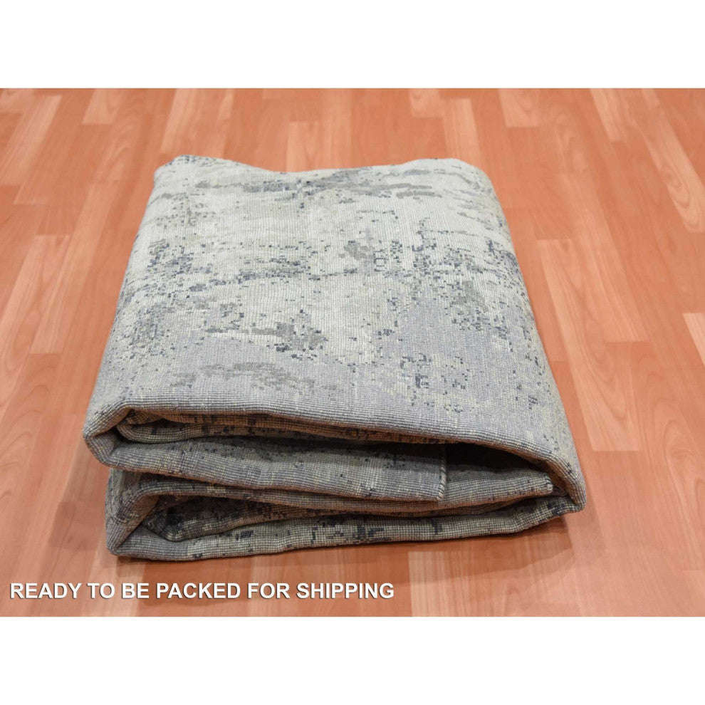Charcoal Gray Wool and Silk Denser Weave Hand Knotted Square Rug, 8'0"x8'2"