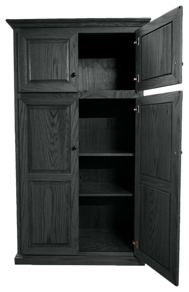 Oak Kitchen Pantry With upper Storage, Iron Ore Oak