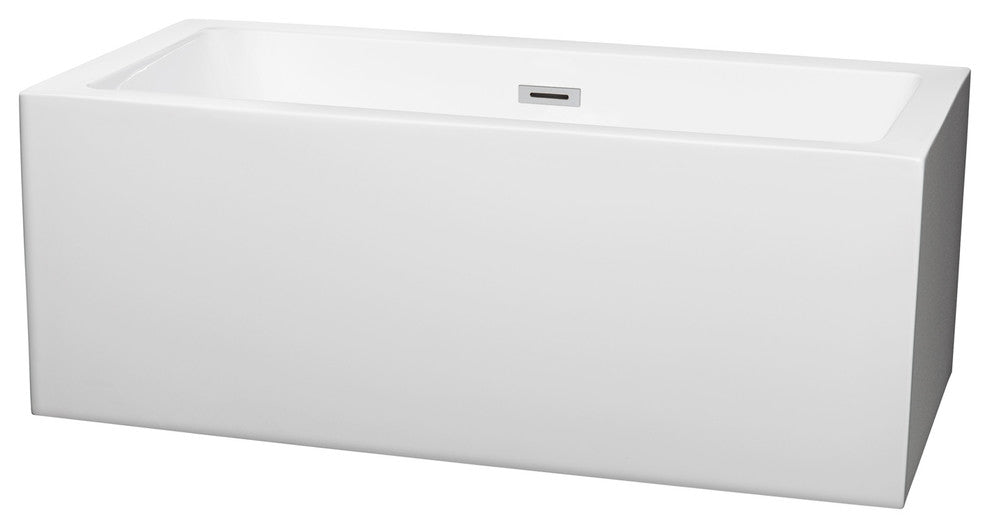 Melody 60" Freestanding White Bathtub, Chrome Drain