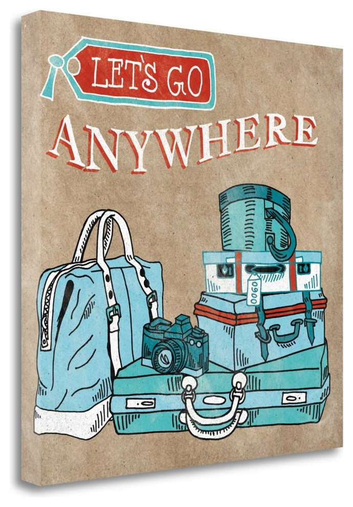 "Adventure Love Suitcase Taupe" By Mary Urban, Giclee on Gallery Wrap Canvas