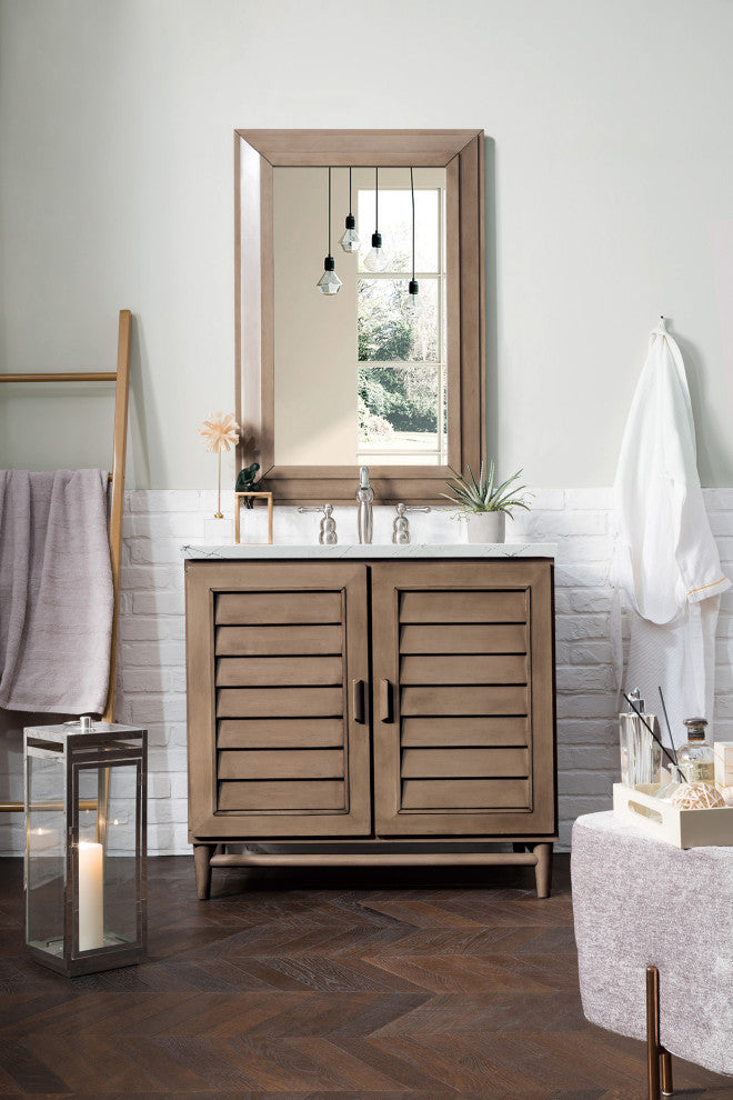 James Martin 620-V36-WW-3ENC 36" Whitewashed Walnut Single Vanity + Quartz Top