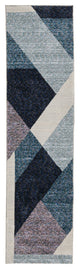 8' Runner Blue Purple Grey and Teal Geometric Power Loom Runner Rug