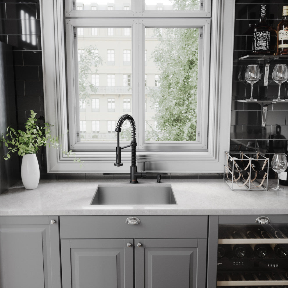 VIGO Edison 19" H Single Handle Pull-Down Sprayer Kitchen Faucet, Matte Black, No Sensor, With Soap Dispenser