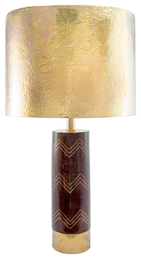 Nuloom Aria Chevron Wood and Iron Aluminium Shade Table Lamp, 26"