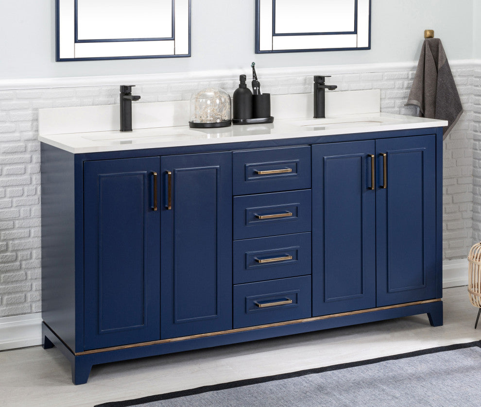Albia Collection 60" Bathroom Vanity With Sink, Mirror, Countertop, Dark Blue