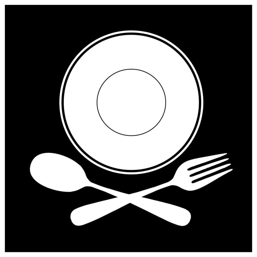 "Mealtime: White on Black - Plate with Crossed Cutlery" Paper Art, 42"x42"