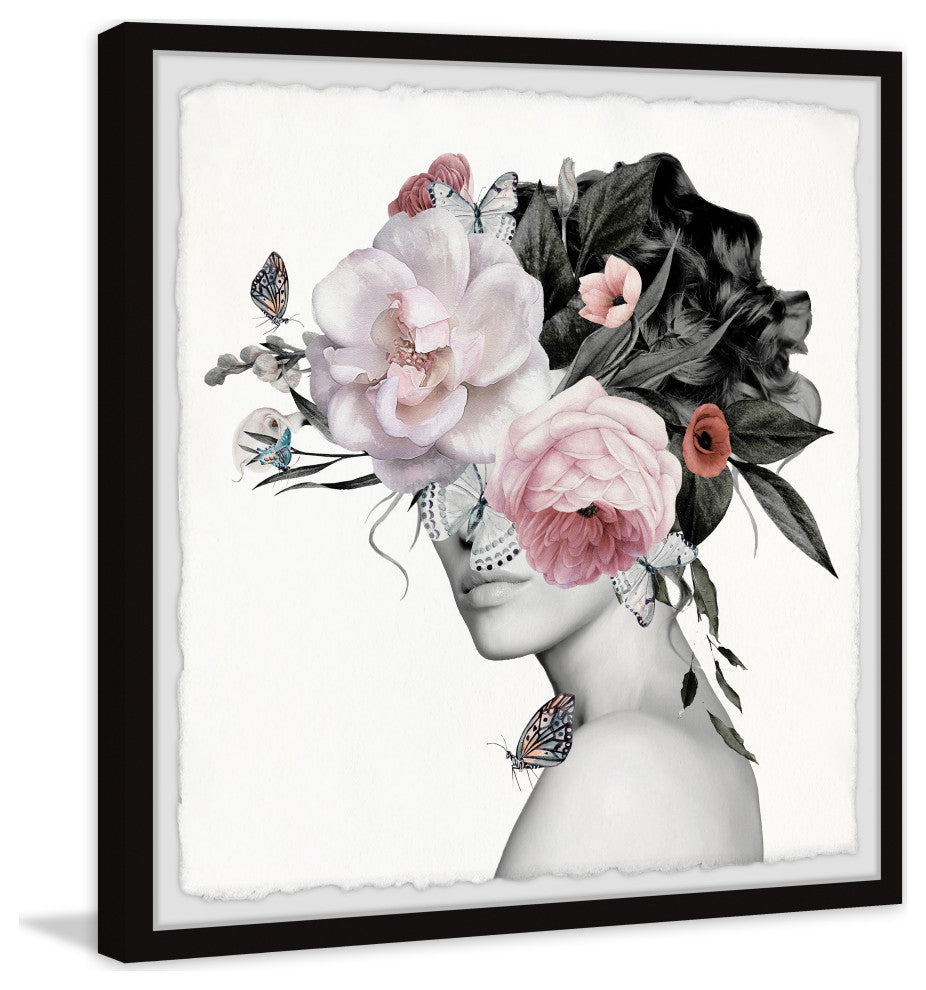 "Butterflies and Peonies" Framed Painting Print, 32x32