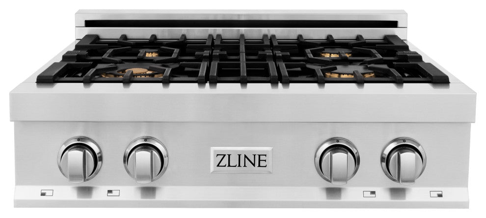ZLINE 30" Porcelain Gas Stovetop With 4 Gas Brass Burners and Griddle