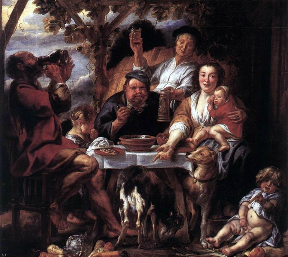 Jacob Jordaens Eating Man, 20"x25" Gallery Wrapped Canvas Print