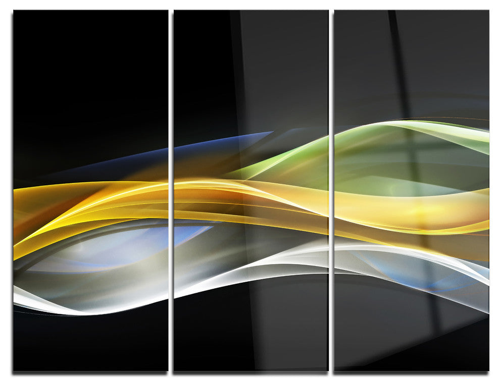 "Gold Silver Straight Yellow Lines" Digital Metal Wall Art, 3 Panels, 36"x28"