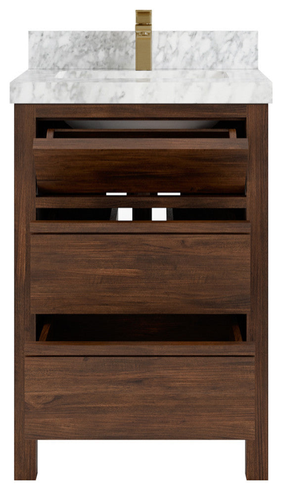 Elizabeth 24 Single Sink Bath Vanity in Dark Walnut Teak 2" Carrara Marble