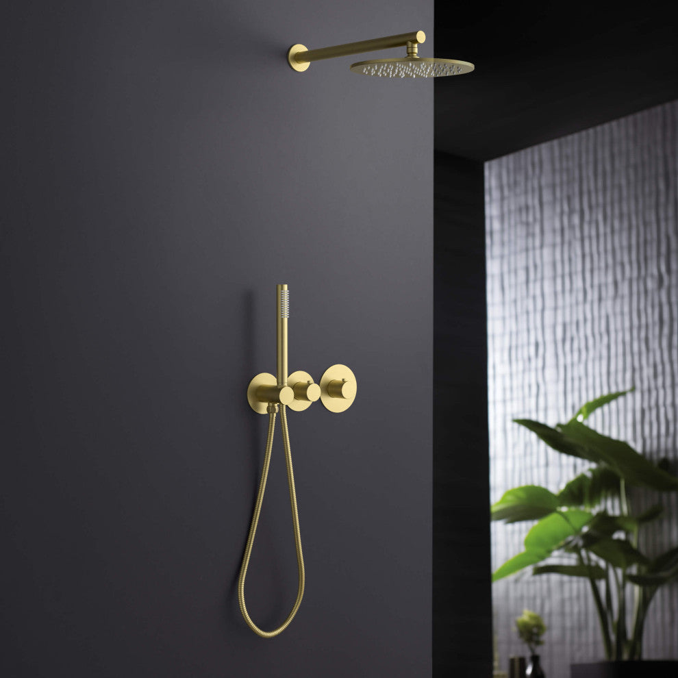 Circular 2 Function Thermostatic Shower System, Rough, Valve, Brushed Gold