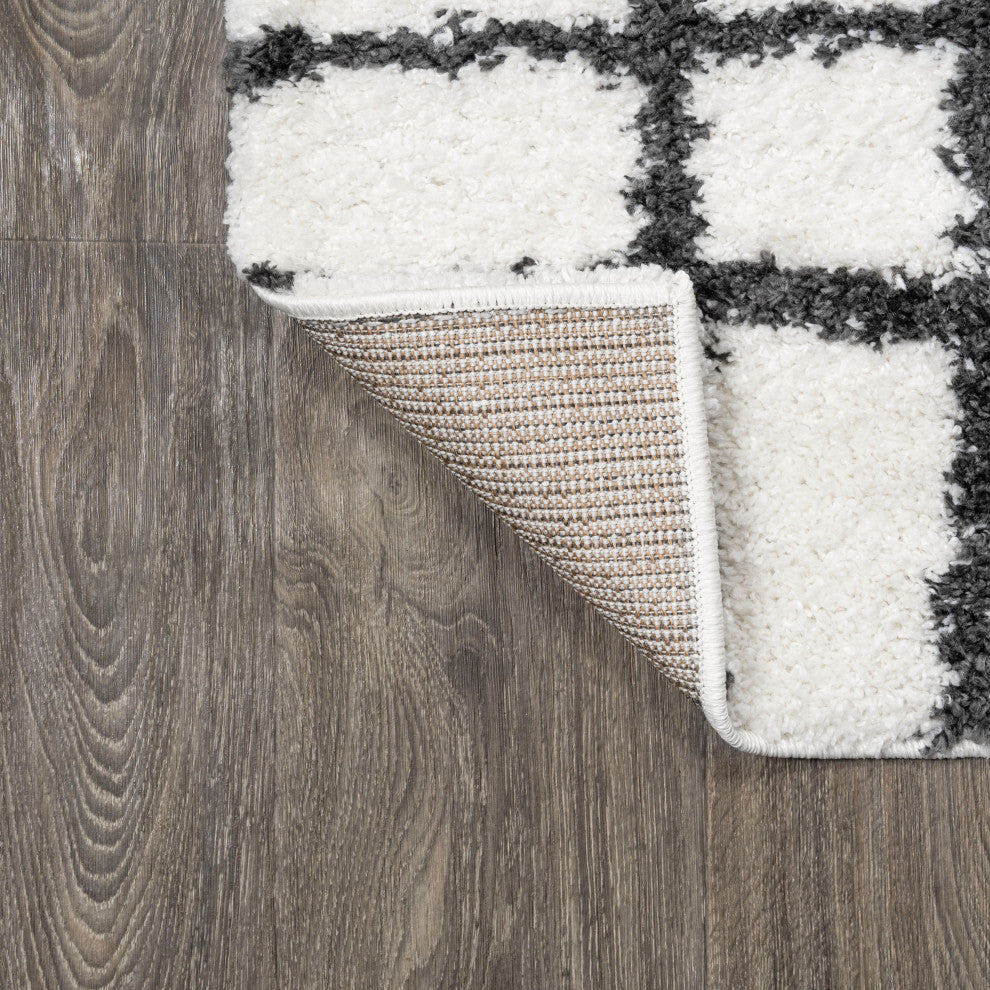 Arenal Geometric Grid Shag, White/Black, 3'x5'