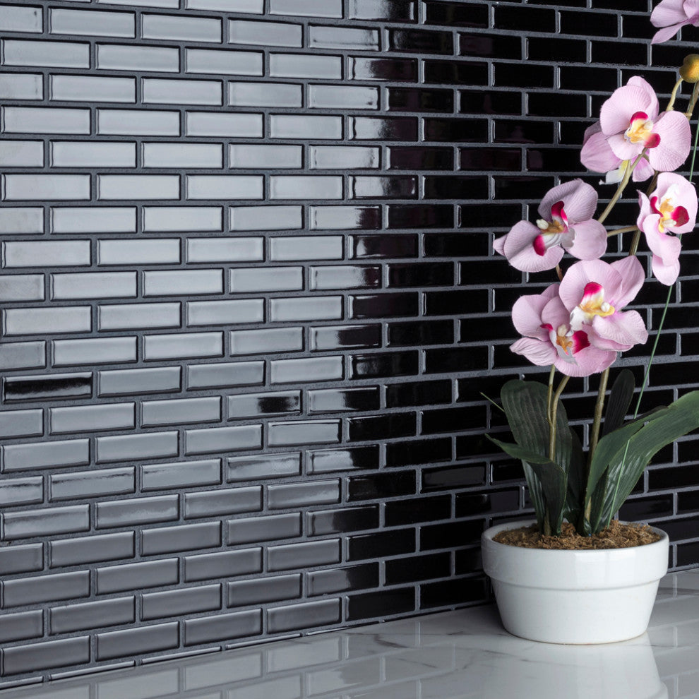 Metro Brick Subway Glossy Black Porcelain Floor and Wall Tile