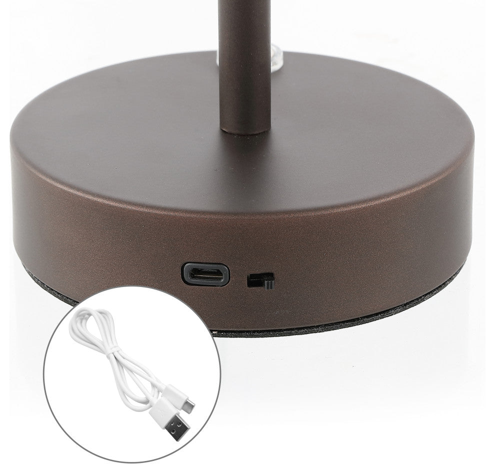 12.25" Modern Minimalist Iron Rechargeable Integrated LED Table Lamp, Black