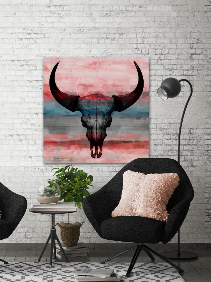 "Pastel Skull" Print on White Wood, 32"x32"