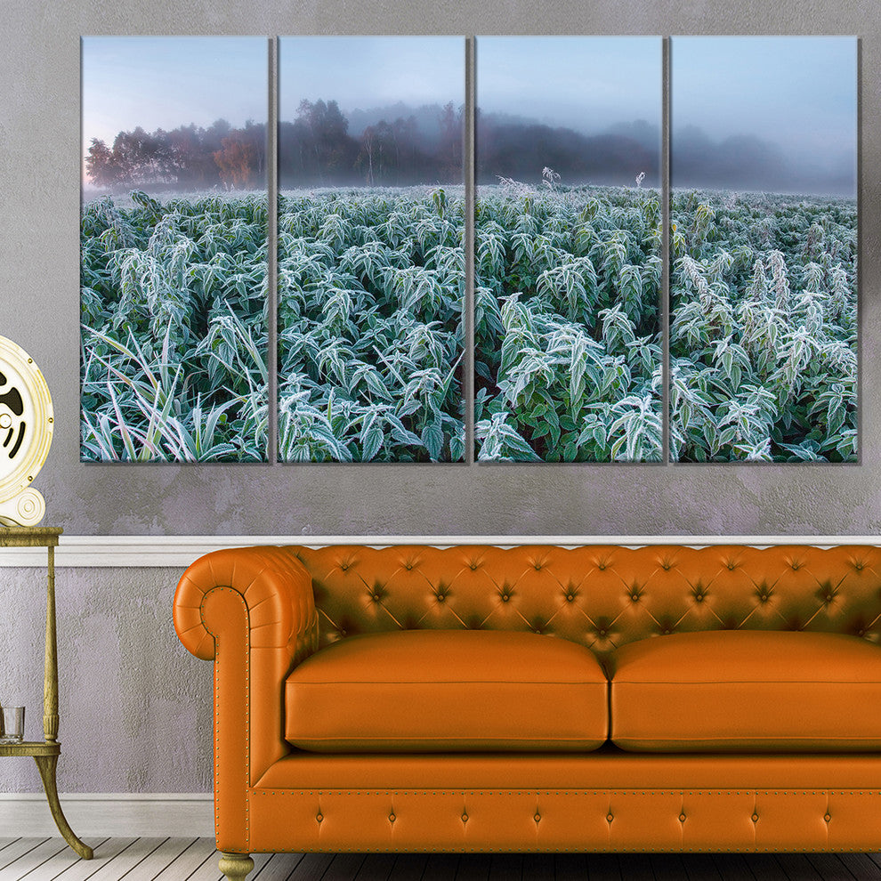 "Frozen Hemp Field in Autumn Morning" Landscape Wall Art, 4 Panels, 48"x28"