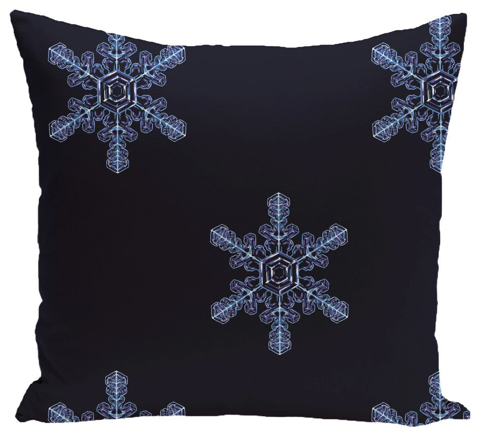 Flurries, Decorative Holiday Print Pillow, Navy Blue, 16"x16"