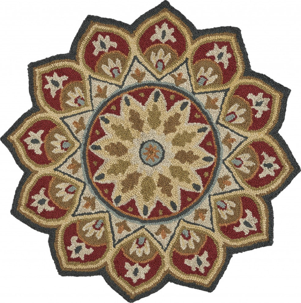 4??Round Red Decorative Petaled Edge Area Rug