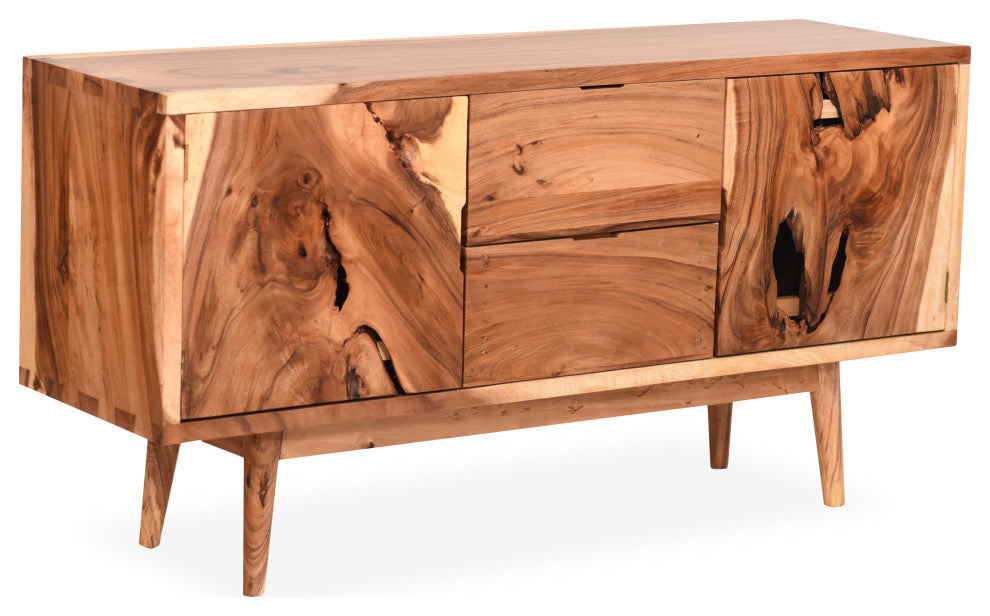 Live Edge Misun Suar Wood Bathroom Linen Cabinet With 2 Doors/2 Drawers