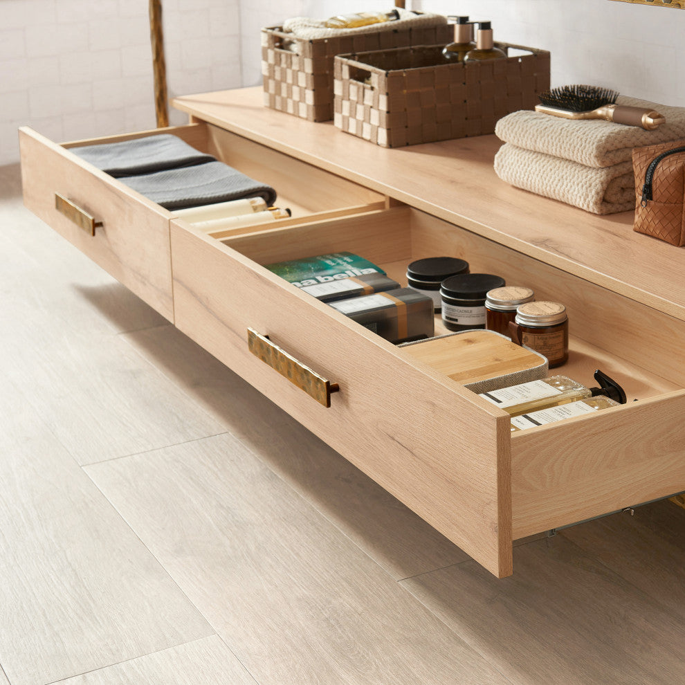 Dhaka Bath Vanity, Stone Top, No Mirror, Yellow Bronze Base, 55", Single Vanity