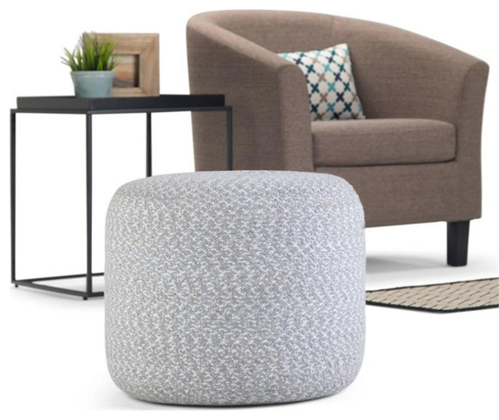 Simpli Home Bayley Boho Round Braided Pouf in Blue and Natural Cotton