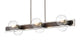 6-Light Brushed Nickel and Wood Finish Island Linear Industrial Chandelier