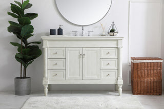 48" Single Bathroom Vanity, Antique White With Ivory White Engineered Marble