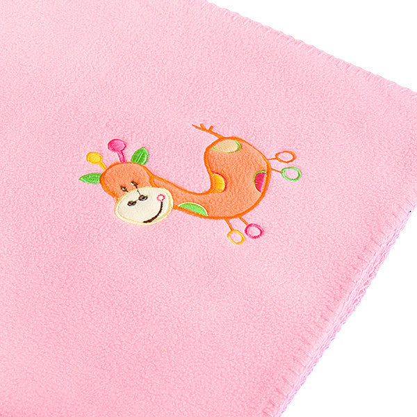 Orange Giraffe - Pink Applique Coral Fleece Baby Throw Blanket (29.5"-39.4")