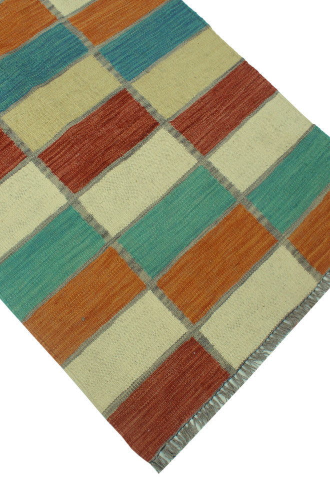 Winchester Kilim Erma Turquoise/Rust Runner, 2'9x15'11