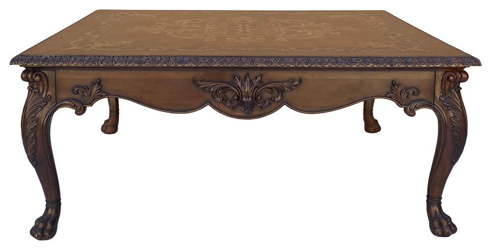 Vintage Estate Square Western Claw Legs Veneer Pattern Coffee Table Hcs6082