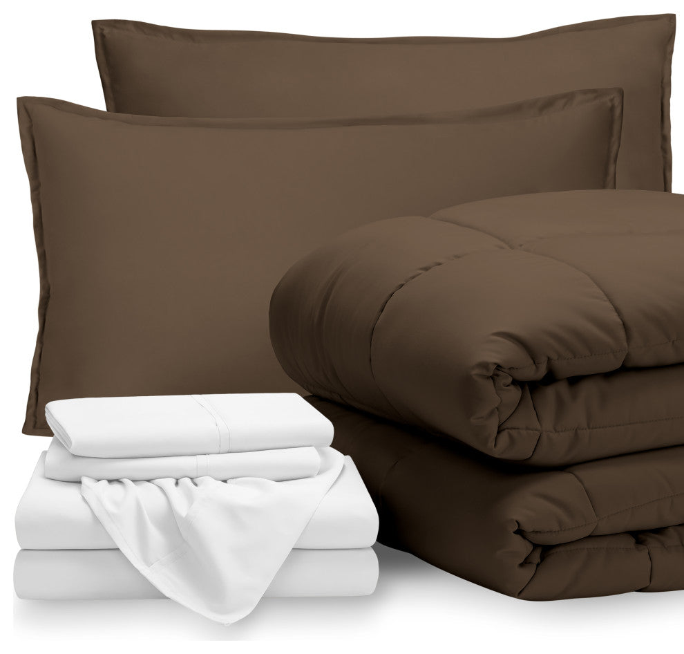 Bare Home 8-Piece Bed-in-a-Bag Split Sizes, Cocoa, White, Split King