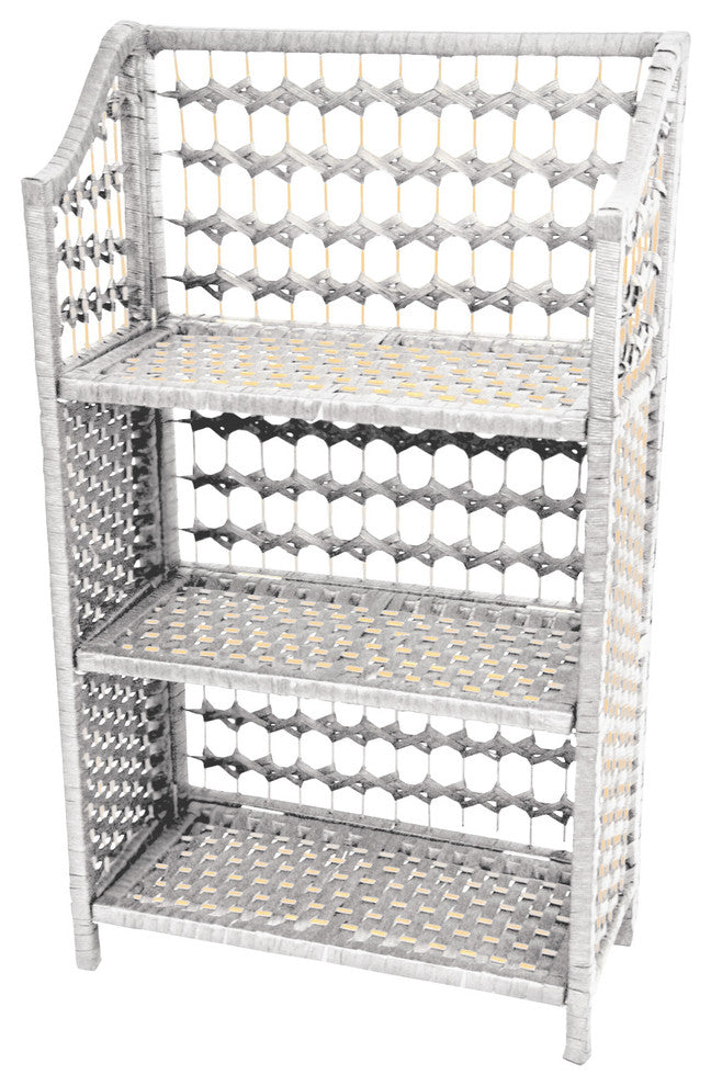 33" Natural Fiber Shelving Unit, White
