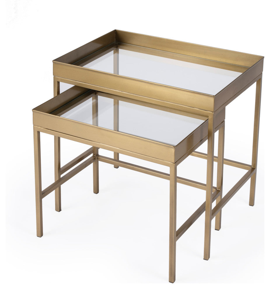 Butler Specialty Company, Lenny 2 Piece Glass Nesting Tables, Gold