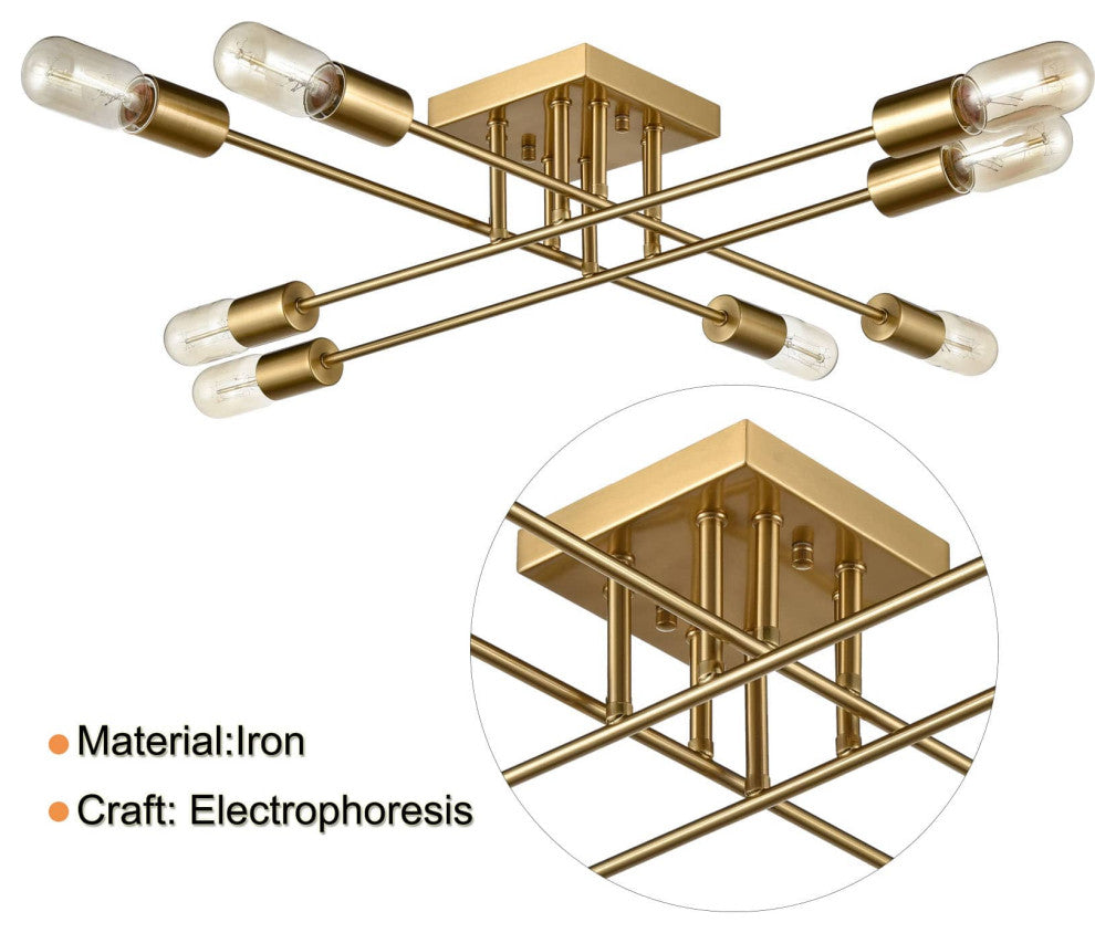Modern 8-light Metal Gold Ceiling Light Fixture for Living Room