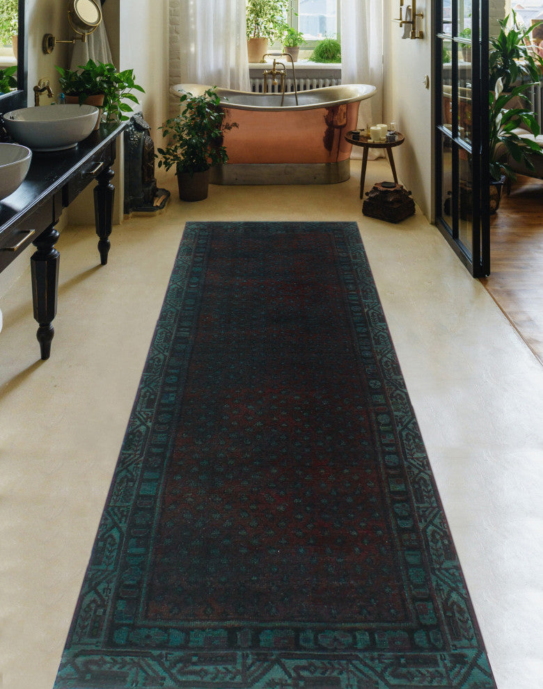 Vintage Overdyed Walker Gray/Burgundy Runner, 2'9x9'4