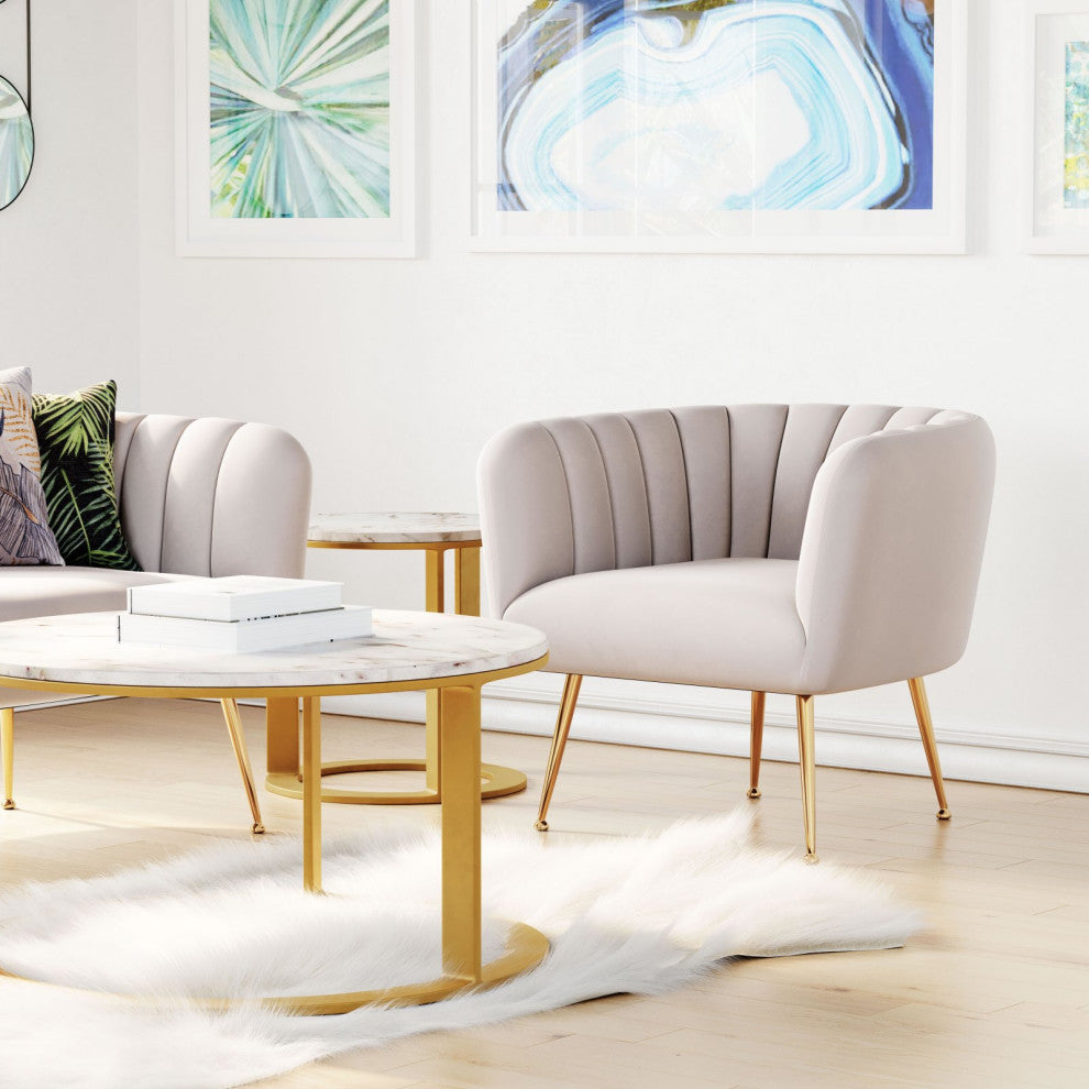 Accent Chair, Steel, Fabric, Beige, Gold, Living Lounge Cafe Lobby Hospitality
