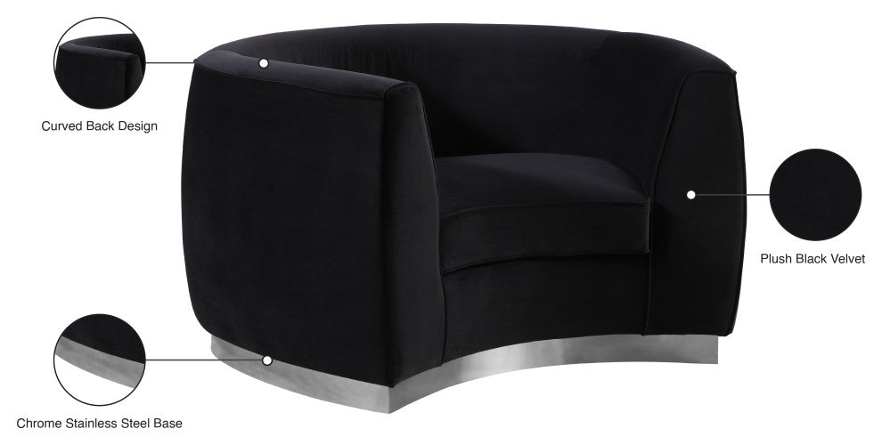 Julian Velvet Upholstered Chair, Black, Chrome Base