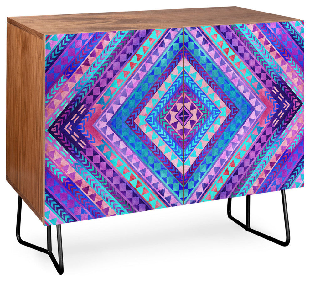 Deny Designs Rhythm 1 Credenza, Walnut, Black Steel legs